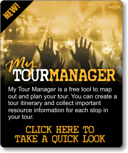 My Tour Manager - My Tour Manager is a free tool to map out and plan your tour. You can create a tour itinerary and collect important resource information for each stop in your tour. Click Here To Take a Quick Look.